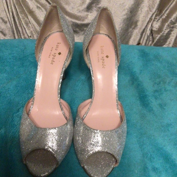 KATE SPADE SILVER GLITTER SAGE d’Orsay SANDALS SZ 8.5 - Picture 3 of 9